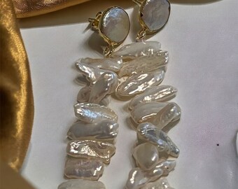 Lange Perlenohrringe hängende Ohrringe Naturperlen natürliche Perlen Ohrringe hängend Sommerschmuck Geschenk für Frauen Weihnachtsgeschenk
