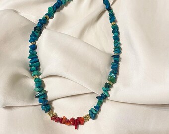 Boho Halskette mit Türkis und Korallen Halskette Frauen Geburtstagsgeschenk Freundin, zierliche bunte Halskette, Perlenkette bunt