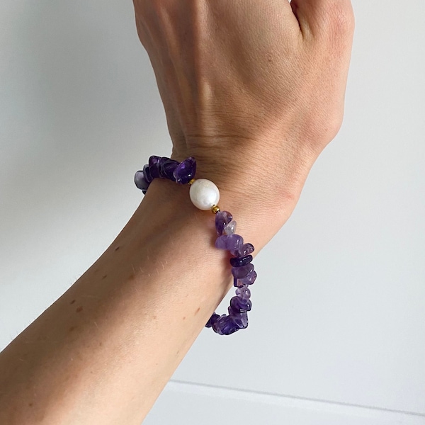 Amethyst-Armband Süsswasserperlen Natursteine Schmuck Bohoarmband lila violett Geschenk für Tochter Armband mit Perlen natürlicher Amethyst