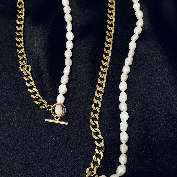 Kombinierte Perlenkette dicke vergoldete Halskette Trend Geschenk für Frau Weihnachtsgeschenk Trendschmuck old money style