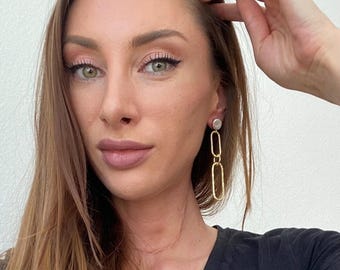 Lange Hängeohrringe vergoldet lange Ohrringe gemetrische Ohrringe vergoldet Dangle Earrings Gold Statement Ohrringe Damen Geschenk