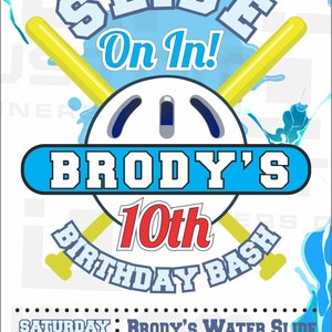 WIJ DRUKKEN! Jongens Wiffle Ball/Water Slide 5"x7"/4"x6" aangepaste verjaardagsuitnodiging, GRATIS back print, 16pt Cardstock, Kids Nodigt, Gratis FedEX