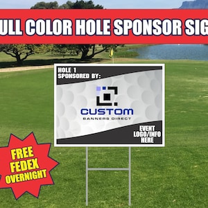 Letreros de patrocinador de hoyos de golf de 18" x 24", a todo color, de una o dos caras, ENVÍO FEDEX GRATUITO AL DÍA SIGUIENTE, estacas opcionales, letreros corrugados