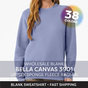 Bella Canvas Blank Sweatshirt Fleece Raglan Crewneck Sweatshirt Soft Fleece Crewneck Unisex Bella Canvas 3901 Plain Sweatshirt Wholesale