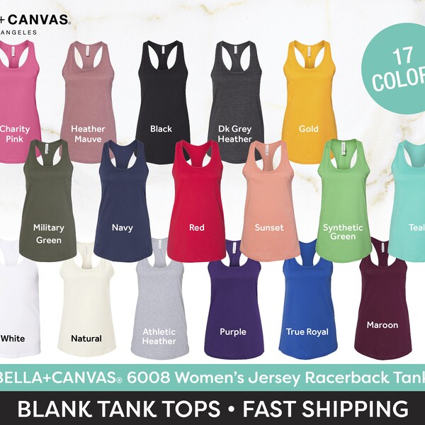 Women's Jersey Racerback Tank BELLA CANVAS 6008 Blank Soft and Comfortable Ladies Tank Top Summer Plain Tank Blank Cute Bella Canvas Colors