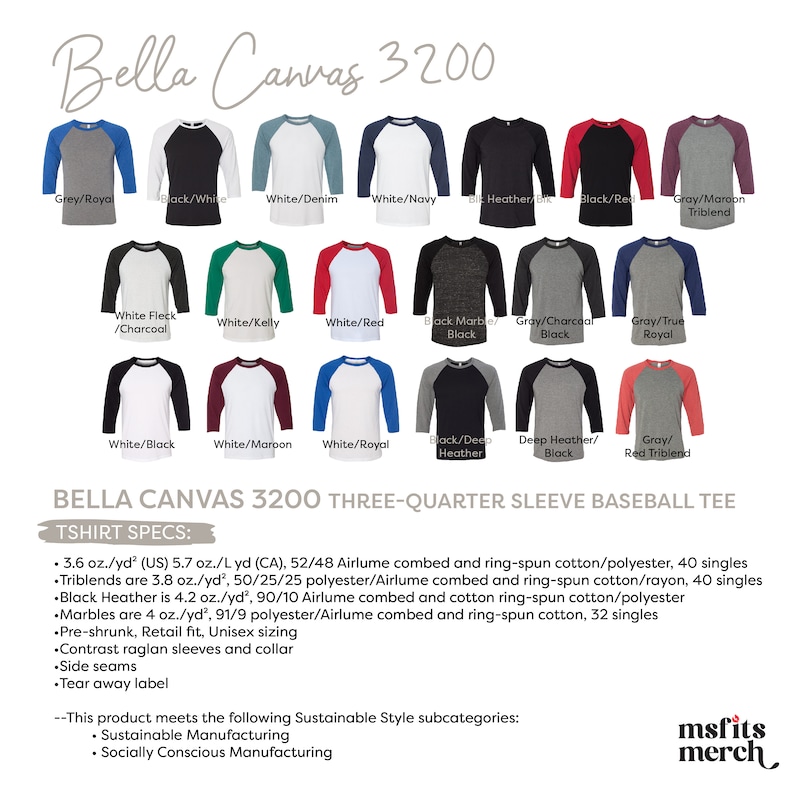 Baseball Shirt Bella Canvas Three Quarter Sleeve Raglan Plain Baseball ...