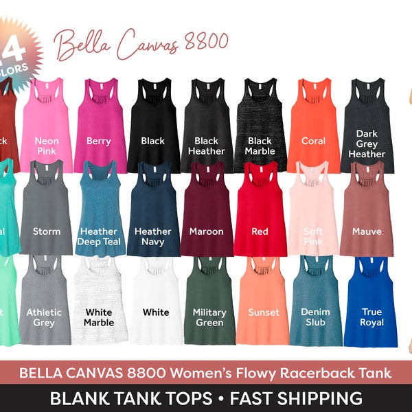 Bella Canvas 8800 Women’s Flowy Racerback Tank Blank Summer Tank for Women Bella 8800 Tank Plain Wholesale Bella Canvas Flowy Tank Top 8800