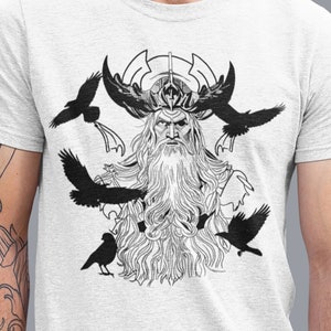 Grafische Crow Odin Tee, ODIN RAVEN VIKING shirt, Animal Print TShirt Mens Unisex Tee, Vikings T-Shirt, Valhalla Tee, Noorse mythologie Gift