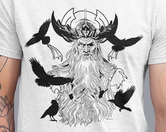Graphic Crow Odin Tee, ODIN RAVEN VIKING shirt, Animal Print TShirt Mens Unisex Tee, Vikings T-Shirt, Valhalla Tee, Norse Mythology Gift