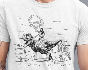 Jesus Riding Dinosaur T-Shirt, Funny Offensive Jesus Shirt, Cool Novelty Shirts, 90s Graphic Tee For Men Women Tee, Graphic Faith T-Rex Tee
