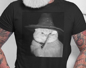 Camiseta con meme de gato mago, divertida camiseta con meme de gatito, regalo para amantes de los gatos, camiseta unisex de gato, camiseta de mago