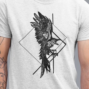 Graphic Crow Tee, ODIN RAVEN VIKING shirt, Animal Print TShirt Mens Unisex Tee, Vikings T-Shirt, Valhalla Tee, Norse Mythology Gift