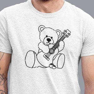 Minimalist Graphic Bear Playing Guitar Men Shirt Gift, Music Tee, Musician Gifts Unisex Mens Tshirt, Guitarist Cute Bear Shirt, Guitar gift