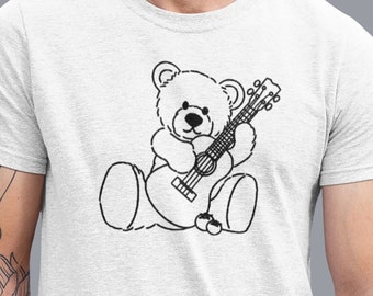 Minimalist Grafik Bär Spielen Gitarre Herren Shirt Geschenk, Musik T-Shirt, Musiker Geschenke Unisex Herren Tshirt, Gitarrist Niedliches Bär Shirt, Gitarre Geschenk