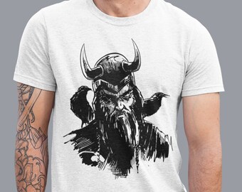 Camiseta gráfica vikinga cuervo, camisa ODIN RAVEN VIKING, camiseta vikinga, camiseta Valhalla, regalo de mitología nórdica, camisa guerrera, regalo escandinavo
