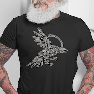 Graphic Viking Crow Tee, ODIN RAVEN VIKING shirt, Animal Print TShirt Mens Unisex Tee, Vikings T-Shirt, Valhalla Tee, Norse Mythology Gift