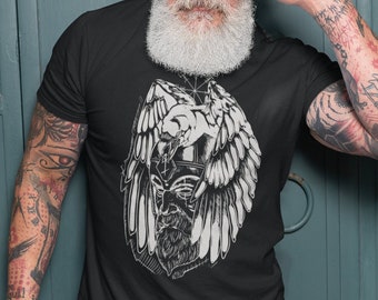 Camiseta gráfica vikinga cuervo, camisa ODIN RAVEN VIKING, camiseta vikinga, camiseta Valhalla, regalo de mitología nórdica, camisa guerrera, regalo escandinavo