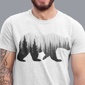 Bear T Shirt Men - Double Exposure Bear - Papa Bear Shirt - Nature TShirt Bear Shirt Mens Gift - Mens Graphic Tee - Screen Print T Shirt