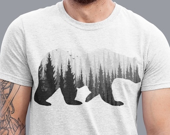 Bear T Shirt Men - Double Exposure Bear - Papa Bear Shirt - Nature TShirt Bear Shirt Mens Gift - Mens Graphic Tee - Screen Print T Shirt