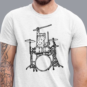 Cute Cat Playing Drums Men T-Shirt Gift, Drummer Shirt Animal Lover Gift Drumming Shirt, Drummer Tee Drum Shirts, Music Gifts Mens Tshirt