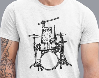 Cute Cat Playing Drums Men T-Shirt Gift, Drummer Shirt Animal Lover Gift Drumming Shirt, Drummer Tee Drum Shirts, Music Gifts Mens Tshirt