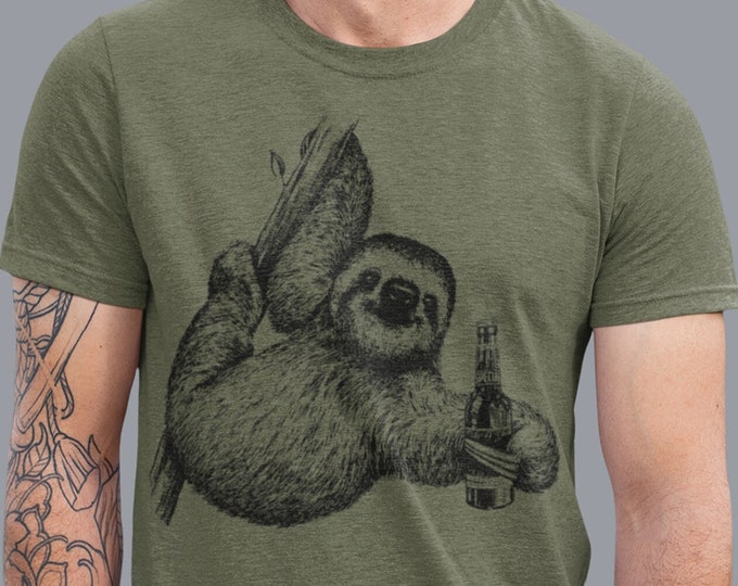 Beer Lover Gift, Sloth Drinking Beer T-Shirt, Sloth Graphic Shirt, Funny Sloth Shirt for Men, Animal Graphic tee, Craft Beer tee, Beer Geek