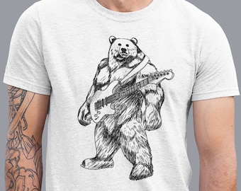 Grafik Bär Spielen Gitarre Herren T-Shirt Geschenk, Musik T-Shirt, Musik Geschenke Unisex Herren Tshirt, Süßer Bär Gitarrist T-Shirt