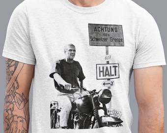 Das große Escape Shirt, Steve McQueen Tshirt, Vintage Racer Motorrad Bedruckte Shirts, Biker Shirt