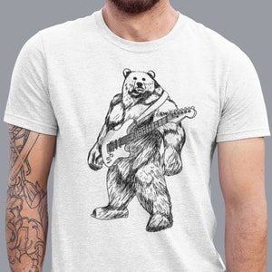 Graphic Bear Playing Guitar Men T-Shirt Gift, Music Tee, Music Gifts Unisex Mens Tshirt, Cute Bear Guitarist Tee
