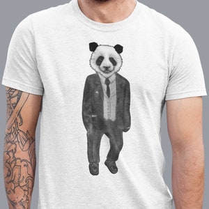 Cool Suit Panda Mens Graphic T-Shirt, Stylish Panda Tee, Graphic Tee, Animal Lover Shirt, Funny Boyfriend Gift,
