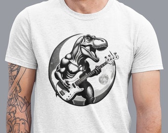 Godzilla Playing Guitar Shirt, Men's Guitar Tshirt, Dinosaur Cool Tee, Vintage Electric Rock Roll Apparel For Men