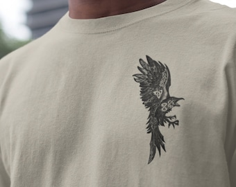 Minimalist Graphic Crow Tee, ODIN RAVEN VIKING Logo shirt, Animal Print TShirt Mens Unisex Tee, Valhalla Tee, Norse Mythology Gift