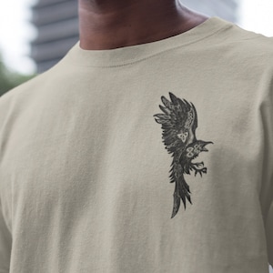 Minimalist Graphic Crow Tee, ODIN RAVEN VIKING Logo shirt, Animal Print TShirt Mens Unisex Tee, Valhalla Tee, Norse Mythology Gift