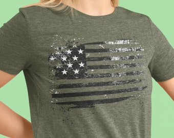 Camiseta unisex con bandera de EE. UU., camiseta patriótica estadounidense, estilo del ejército, 100% algodón, camiseta de diseño distressed de la bandera de EE. UU.