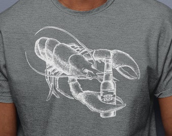 Funny Beer Lover Gift, Lobster Beer T-Shirt, Drinking Craft Beer Shirt, Beer Shirts, Boyfriend Gift, Gift for Him Illustration shirt