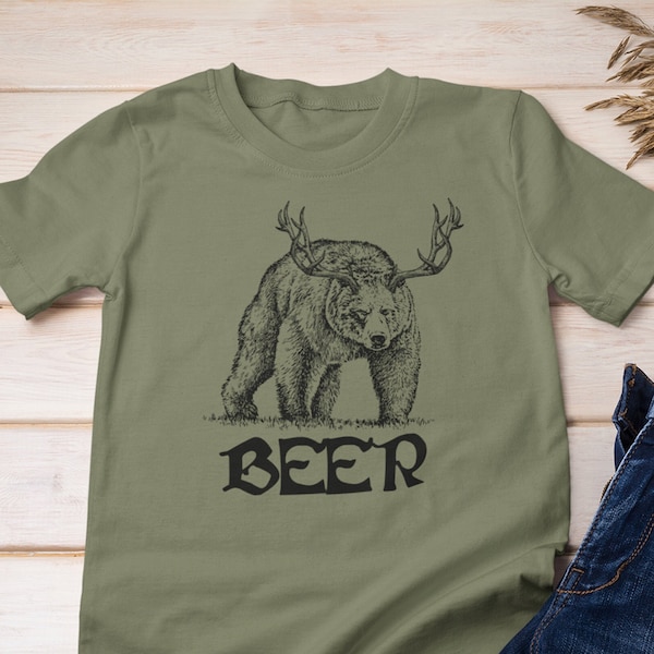 Funny Beer Shirt, Deer Bear TShirt, Gift For Beer Lover, Bear Beer T Shirt, Bear Tee, Camping Graphic Shirt, Cool Drinking Alcohol Humor Tee