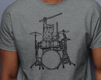 Cute Cat Playing Drums Men T-Shirt Gift, Drummer Shirt Animal Lover Gift Drumming Shirt, Drummer Tee Drum Shirts, Music Gifts Mens Tshirt