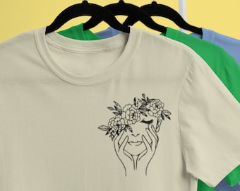 Minimalist Flower Woman Face Shirt, Abstract Logo Women Face Shirt, Woman Face Tee, Face Line Art T-Shirt, Plant Woman, Flower Graphic Tee