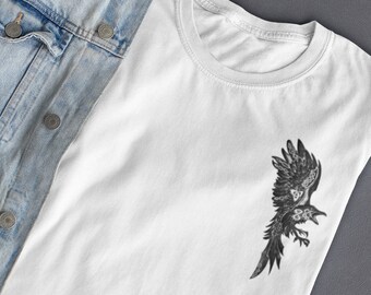 Camiseta minimalista gráfica Crow, camiseta con logotipo ODIN RAVEN VIKING, camiseta animal print camiseta unisex para hombres, camiseta Valhalla, regalo de mitología nórdica