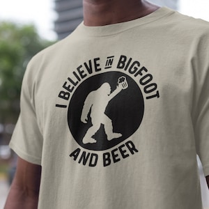 Bigfoot Beer Shirt, Cool Sasquatch Drinking Beer Tshirt, Yeti Graphic Novelty Shirts, Beer Lover Gift, Belive Bigfoot Graphic Tee