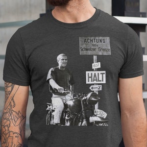 La chemise Great Escape, Steve McQueen Tshirt, t-shirt vintage Racer biker, chemise imprimée moto, cadeau drôle de mari, chemise Bullitt