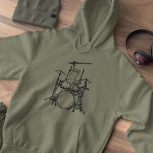 Cat Drums Men Hoodie Gift, Hooded Sweatshirt Animal Lover Gift Drumming Shirt, Drummer Tee Drum Graphic, Music Gifts Mens Tshirt
