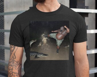Man Kicking Alligator Meme Shirt, Funny Graphic Tee