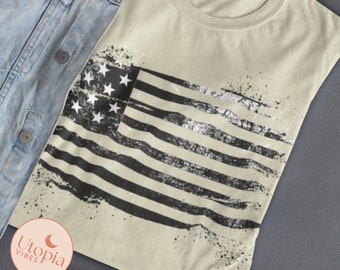 Camiseta unisex con bandera de EE. UU., camiseta patriótica estadounidense, estilo del ejército, 100% algodón, camiseta de diseño distressed de la bandera de EE. UU.
