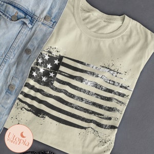 USA Flag Unisex T Shirt, Patriotic American Tee, Army Style, 100% Cotton, USA Flag Distressed Design T Shirt