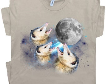 Unisex Drei Opossums Heulen am Mond Vinatge Shirt, Retro Opossum Liebhaber Tshirt, lustiges Opossum T-Shirt, Baumwolle Unisex T-Shirt, Opossum Geschenke
