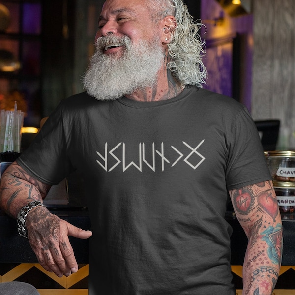 NAME in RUNES Viking T-Shirt, Personalized Futhark Runes Tee, Custom Norse Tee Shirt, Unisex Viking Clothes, Norse Mythology Gifts