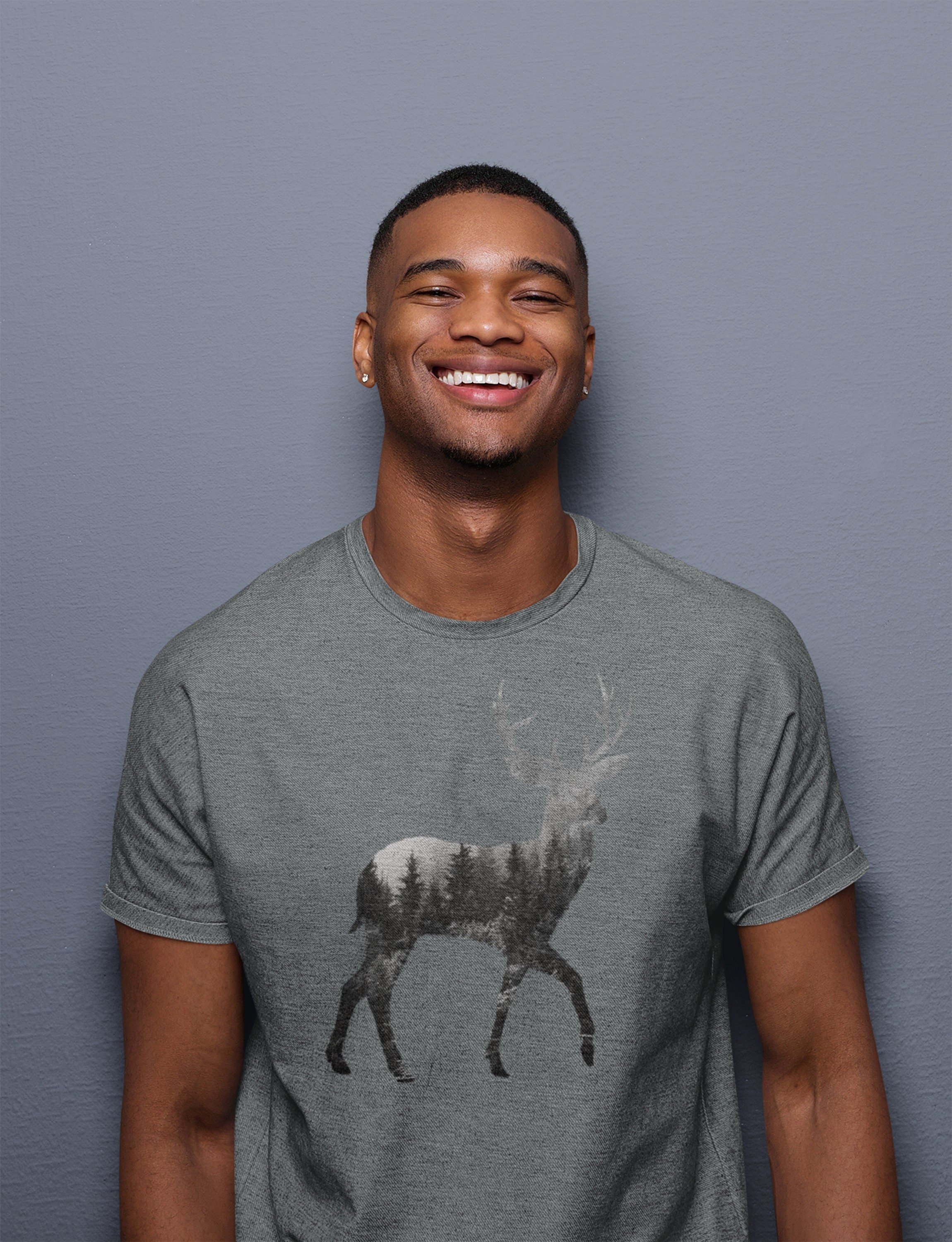 Nature Forest Deer Shirt Men, Double Exposure Deer Tee, Nature Tee, Mens Forest Graphic Unisex T-Shirt, Boyfriend Gift, Screen Print Shirt