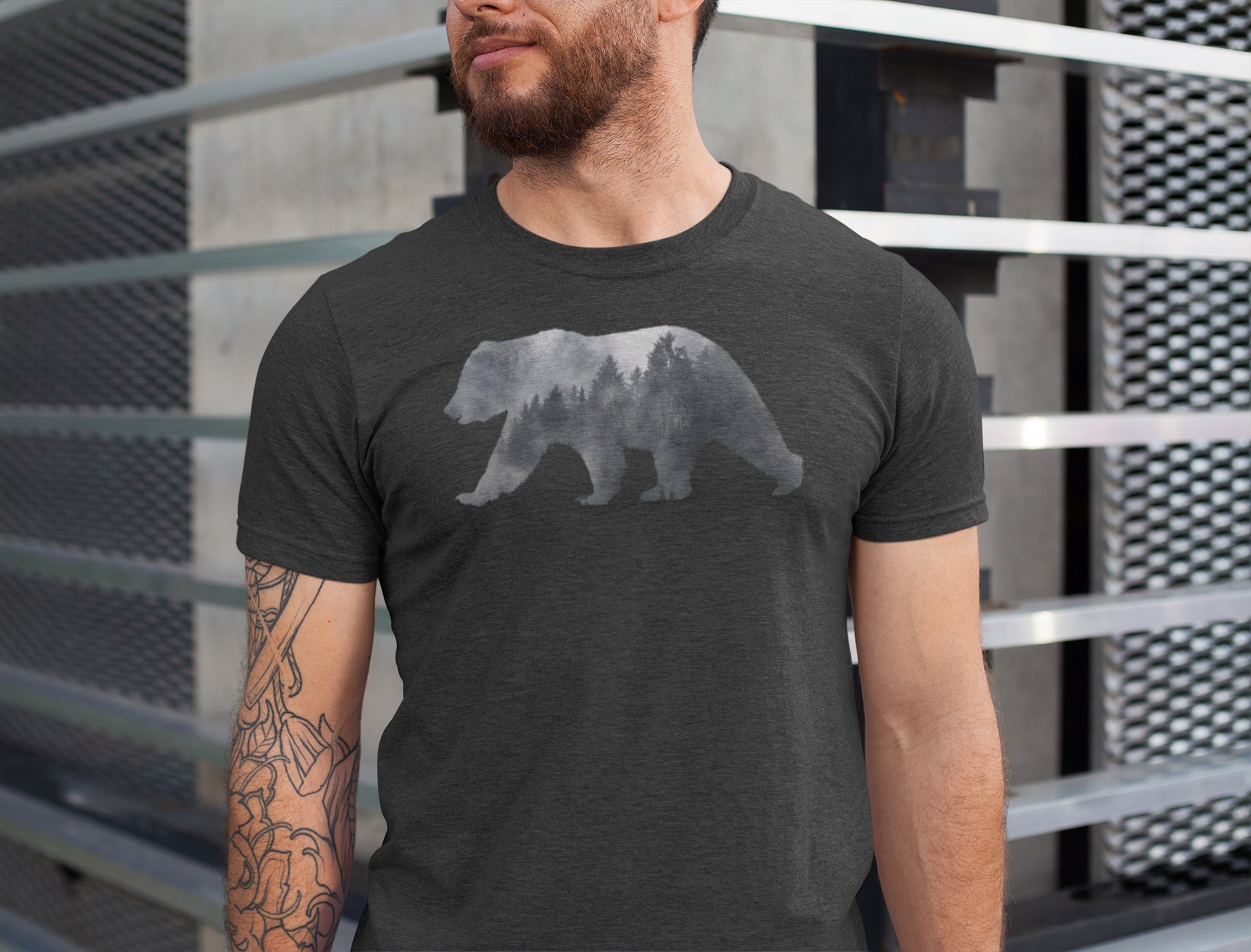 Men's Papa Bear T Shirt Grandpa Shirts Dad Tshirt Hipster Double Expos