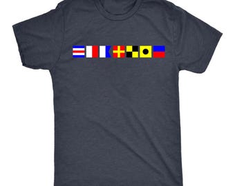 Camiseta personalizada con nombre y banderas náuticas, camiseta con bandera marítima, camiseta de capitán personalizada, camiseta con bandera de señales marítimas, camiseta con bandera náutica